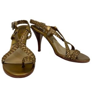 Michael Kors Leather Goddess Braided Sandal Heel Size 7M